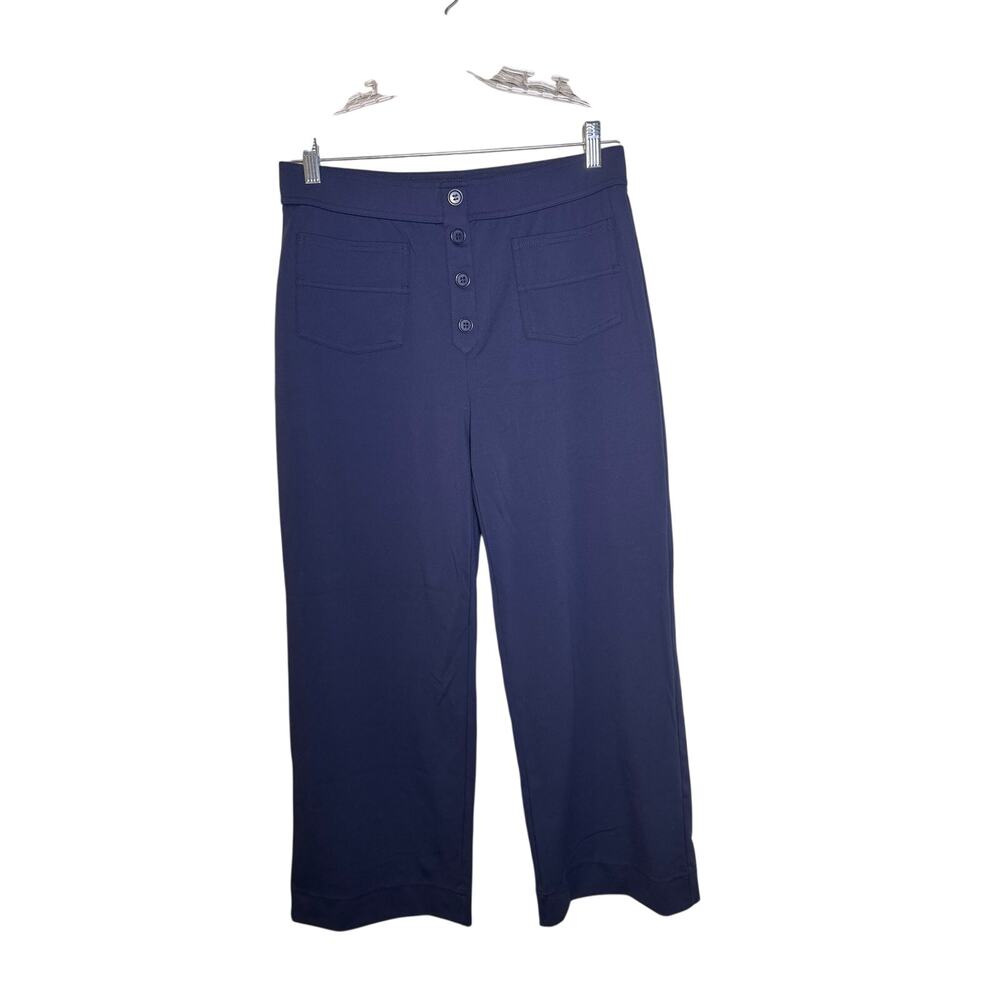 Halara Navy Blue Wide Leg Pants Size Large Petite Button Front Sailor Pocket
